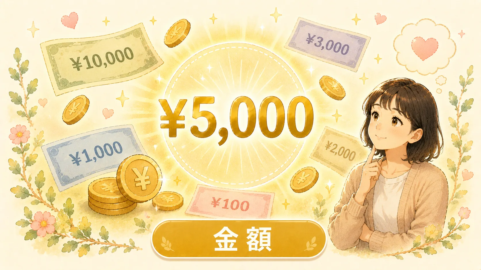 金額 - 100円から100万円まで自由に設定