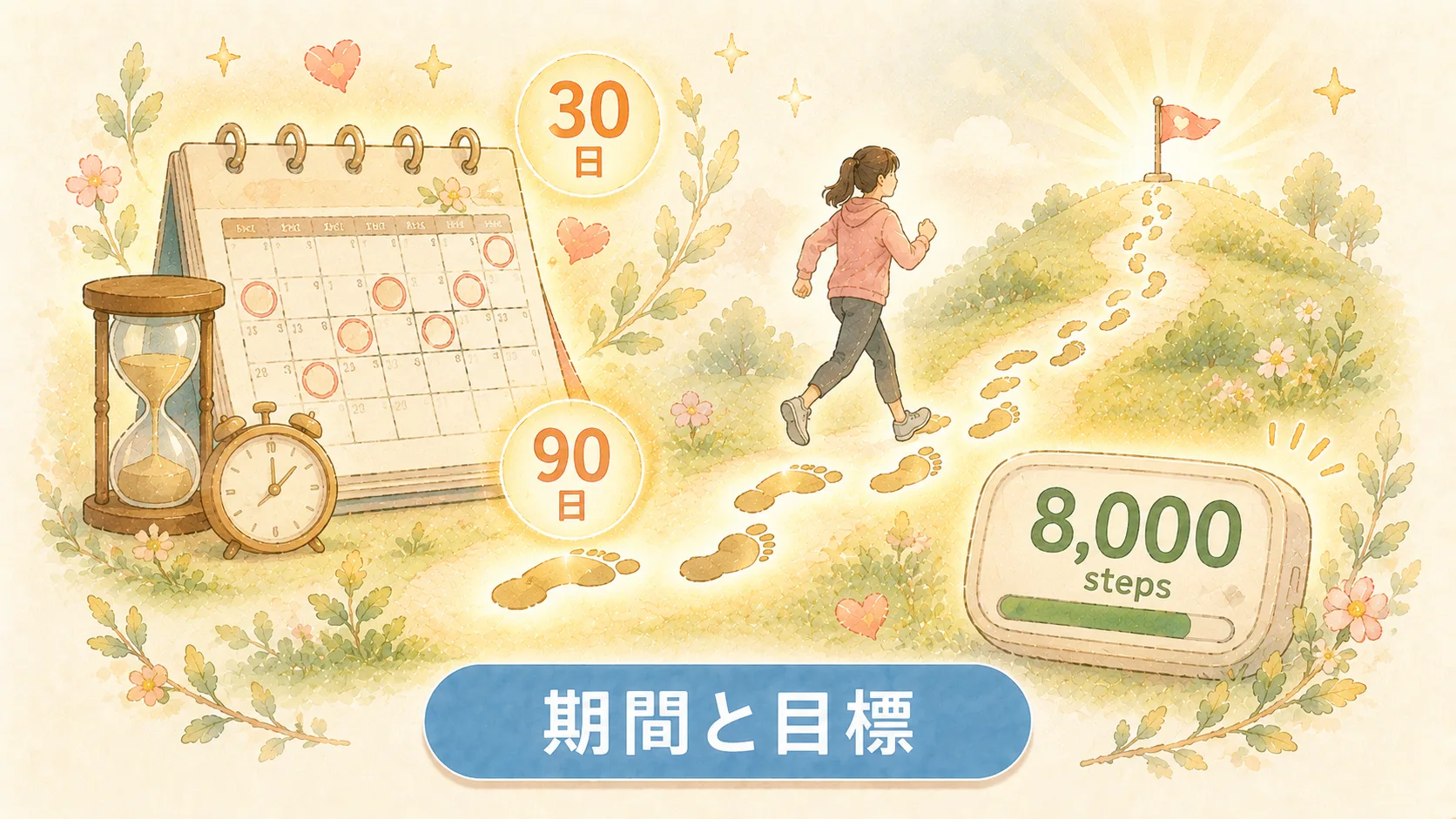期間と目標 - 30日で8,000歩か、3ヶ月で習慣化か
