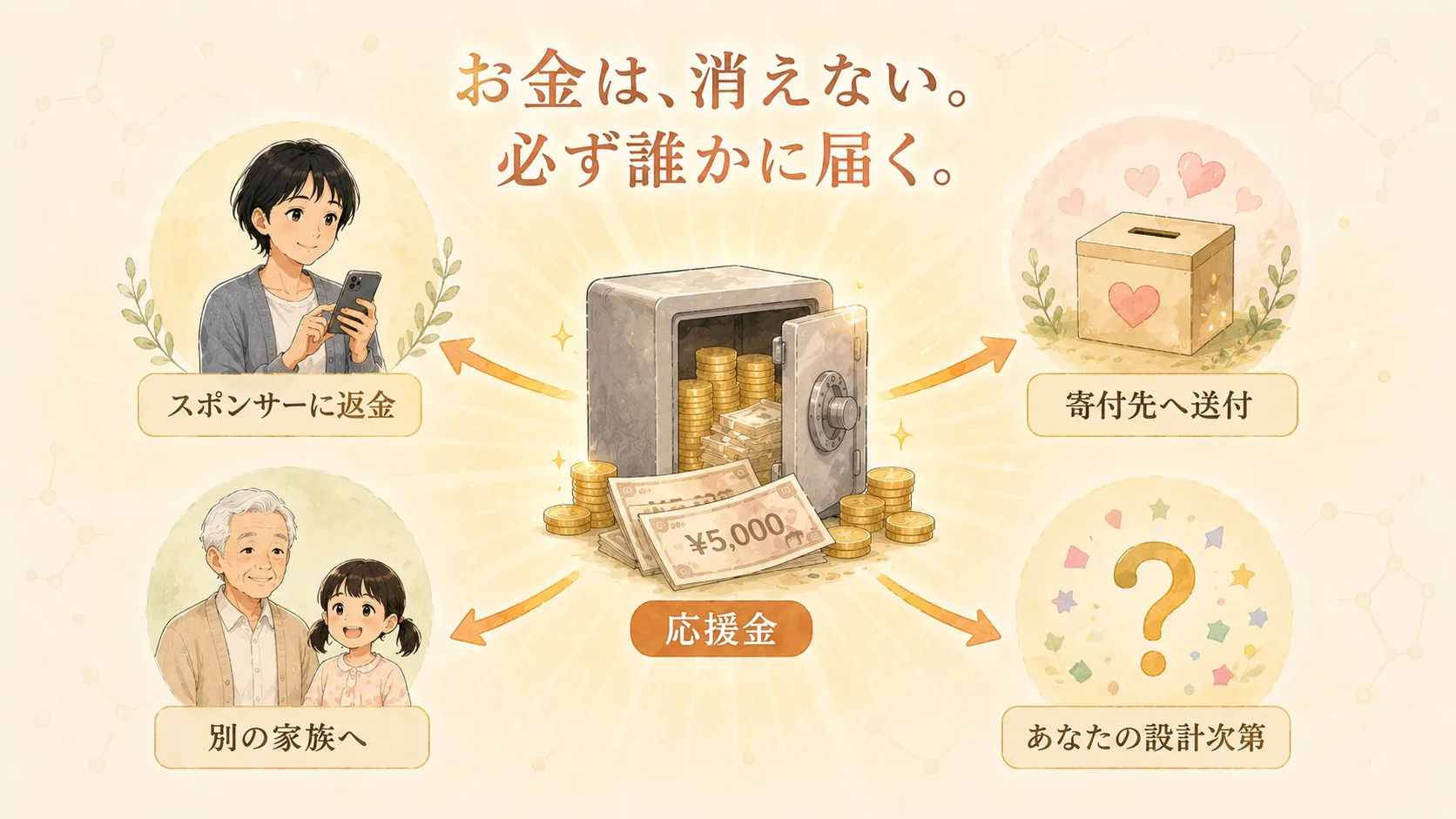 失敗時もお金は消えず、設定した配分先に届く図解