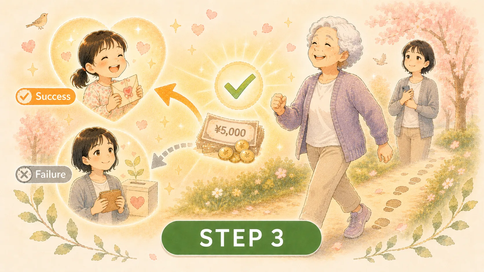 STEP 3：歩いて、結果が反映される — 達成すれば報酬は意図した相手へ
